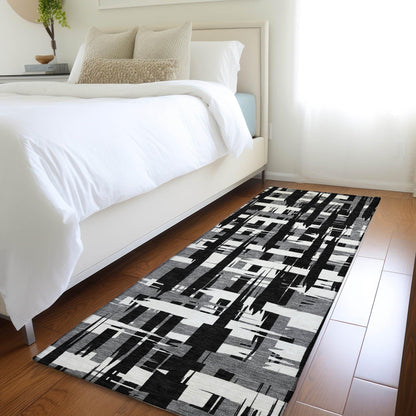 Taelaris Black Washable Indoor-Outdoor Rug
