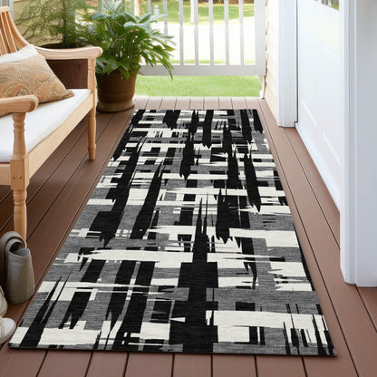 Taelaris Black Washable Indoor-Outdoor Rug