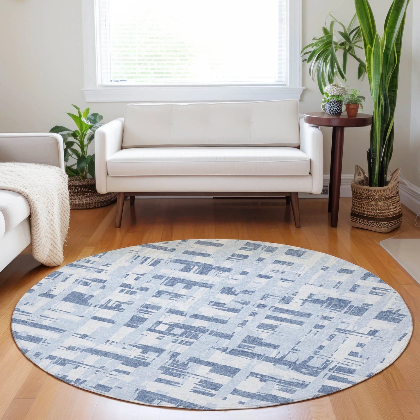 Taelaris Blue Washable Indoor-Outdoor Rug