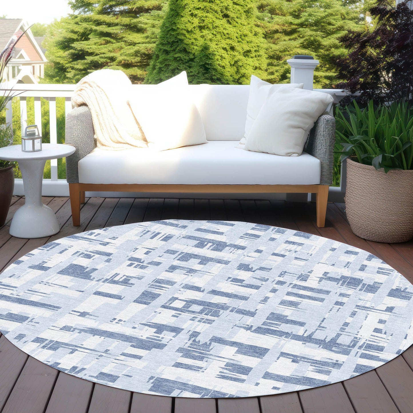 Taelaris Blue Washable Indoor-Outdoor Rug
