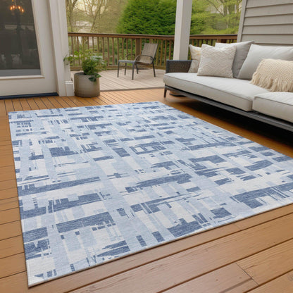Taelaris Blue Washable Indoor-Outdoor Rug