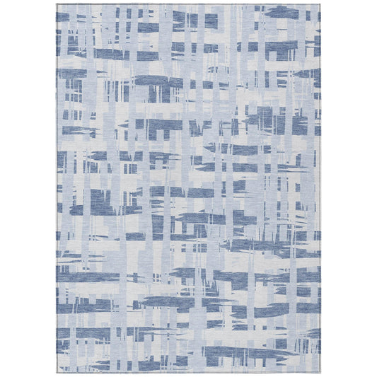 Taelaris Blue Washable Indoor-Outdoor Rug