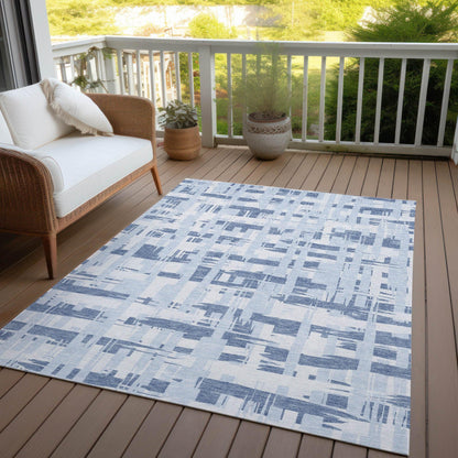 Taelaris Blue Washable Indoor-Outdoor Rug