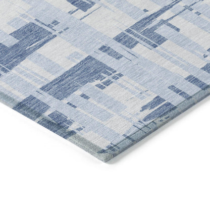 Taelaris Blue Washable Indoor-Outdoor Rug