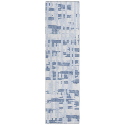 Taelaris Blue Washable Indoor-Outdoor Rug