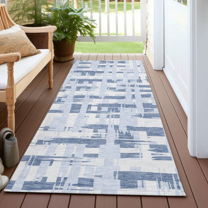 Taelaris Blue Washable Indoor-Outdoor Rug