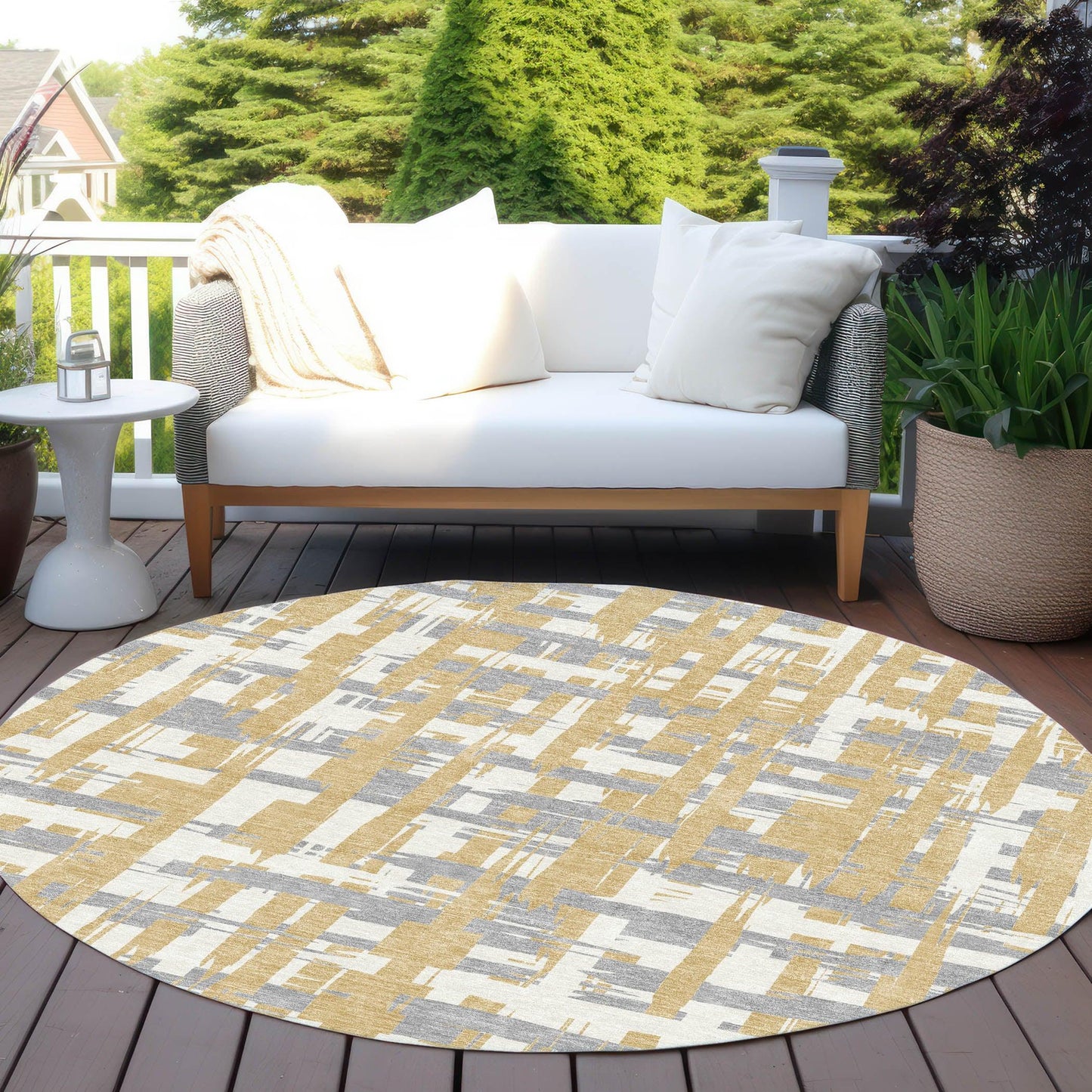 Taelaris Gold Washable Indoor-Outdoor Rug