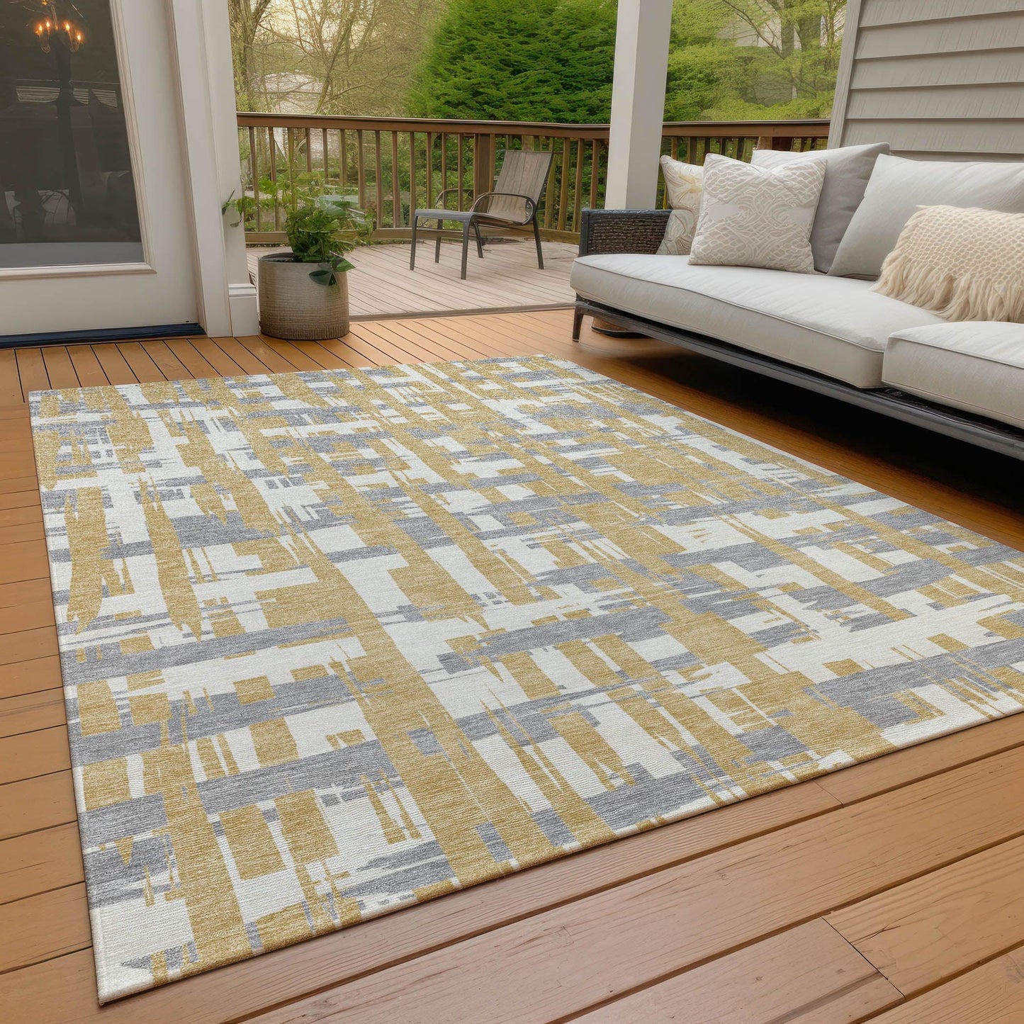 Taelaris Gold Washable Indoor-Outdoor Rug