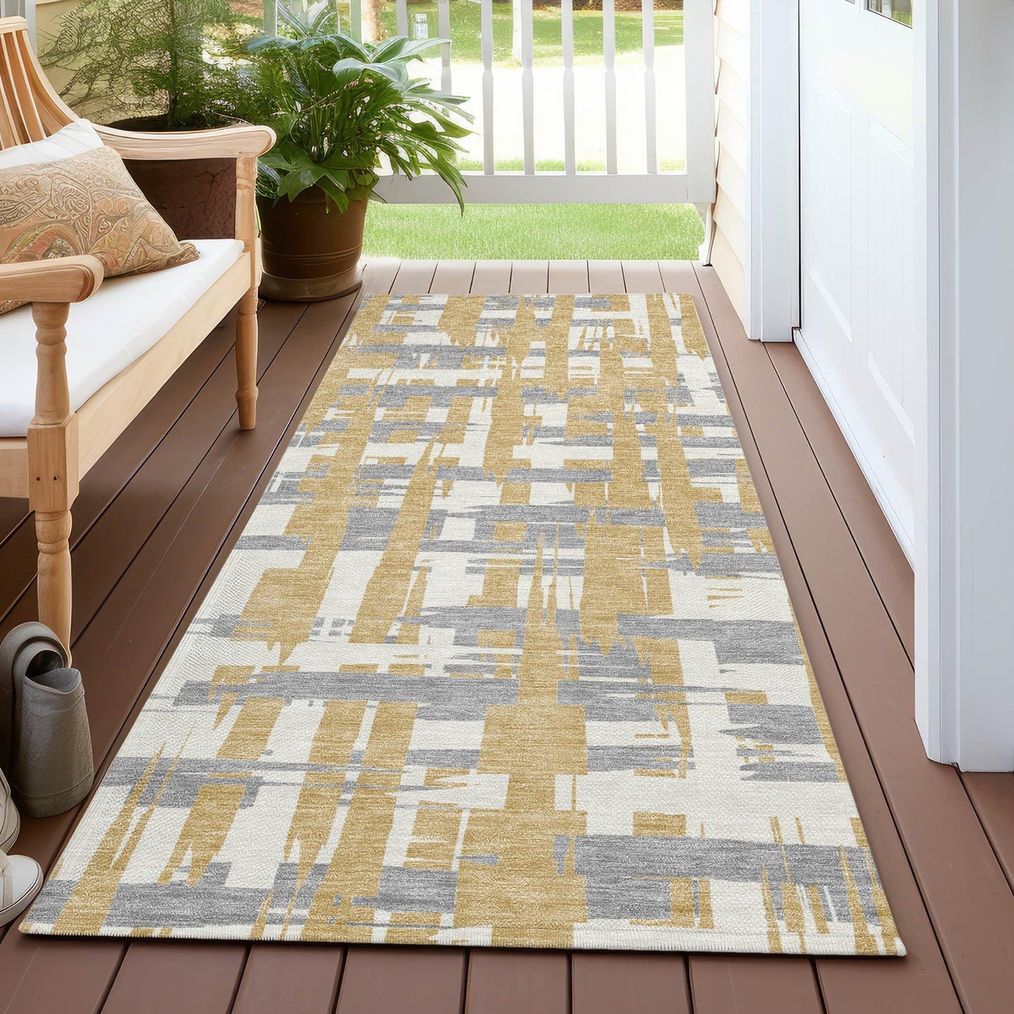 Taelaris Gold Washable Indoor-Outdoor Rug