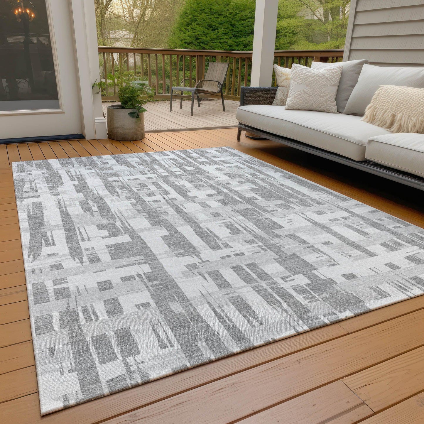 Taelaris Gray Washable Indoor-Outdoor Rug