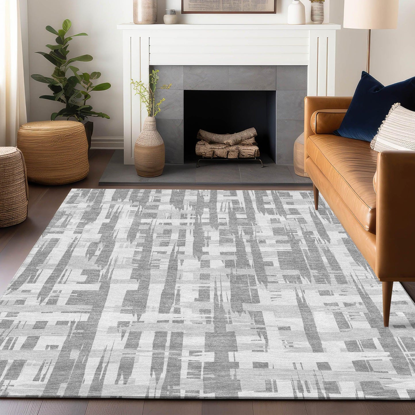 Taelaris Gray Washable Indoor-Outdoor Rug