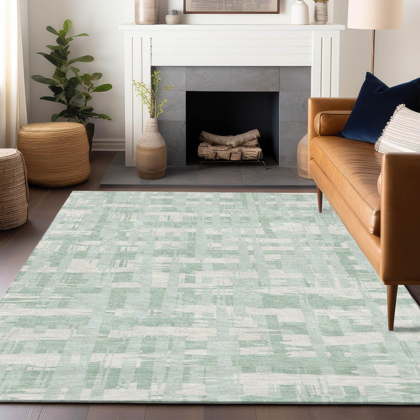 Taelaris Green Washable Indoor-Outdoor Rug