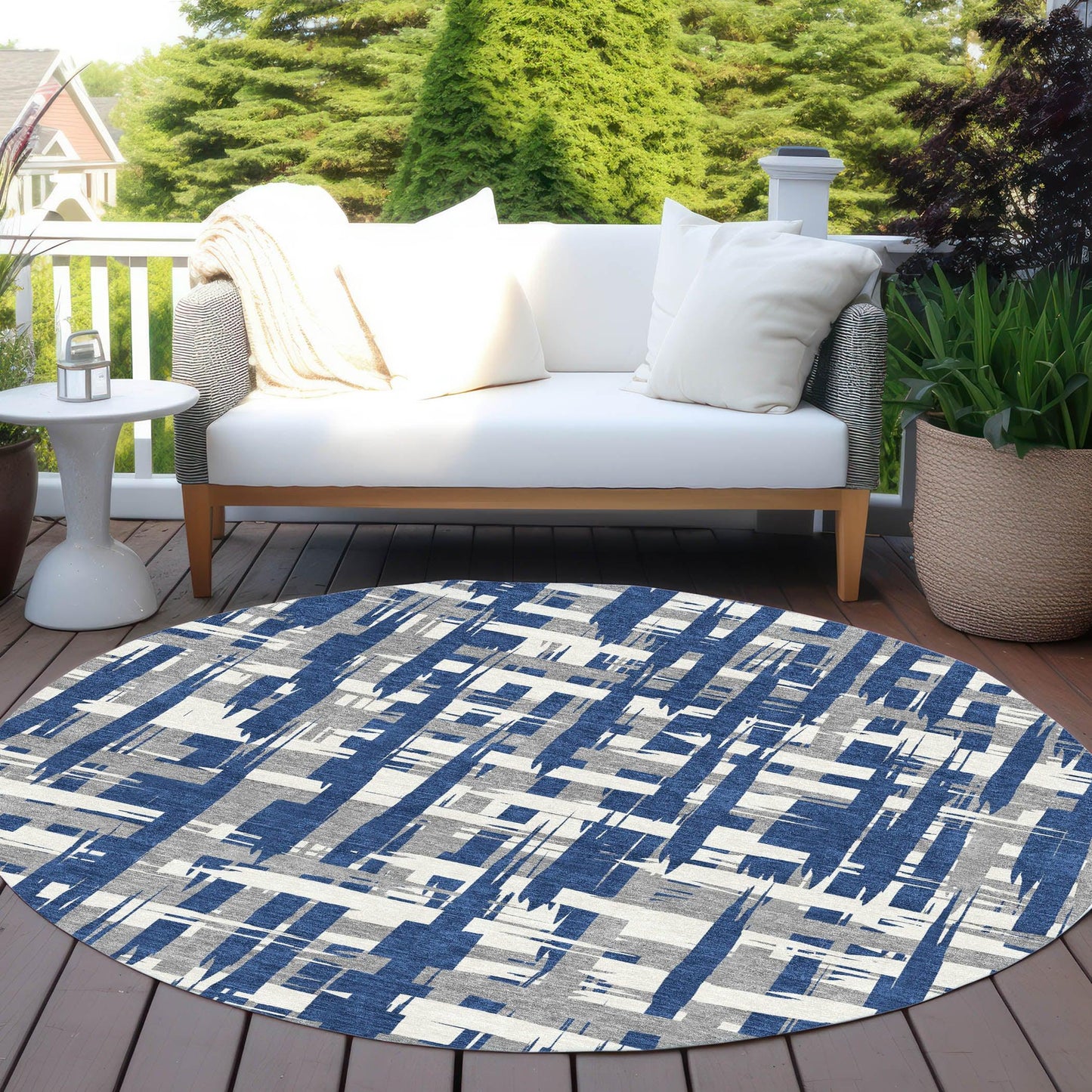 Taelaris Navy Washable Indoor-Outdoor Rug