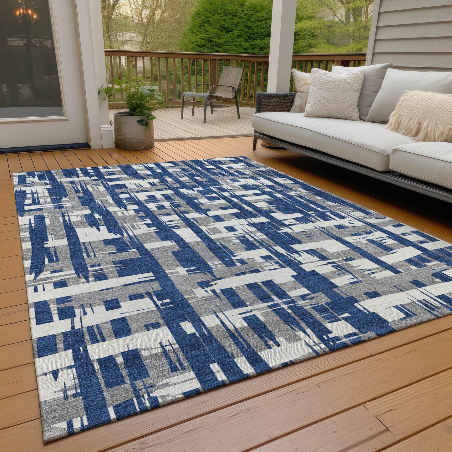 Taelaris Navy Washable Indoor-Outdoor Rug