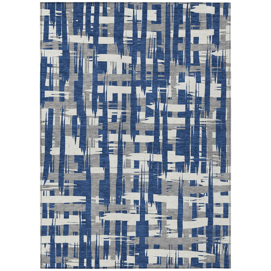 Taelaris Navy Washable Indoor-Outdoor Rug