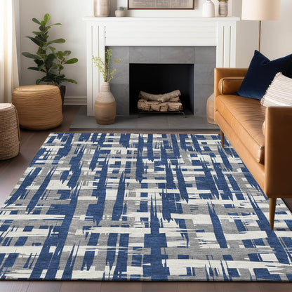 Taelaris Navy Washable Indoor-Outdoor Rug