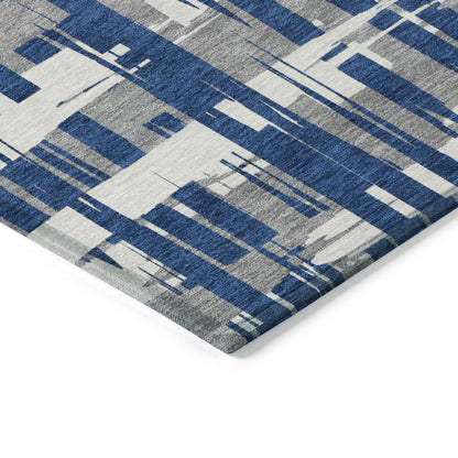 Taelaris Navy Washable Indoor-Outdoor Rug