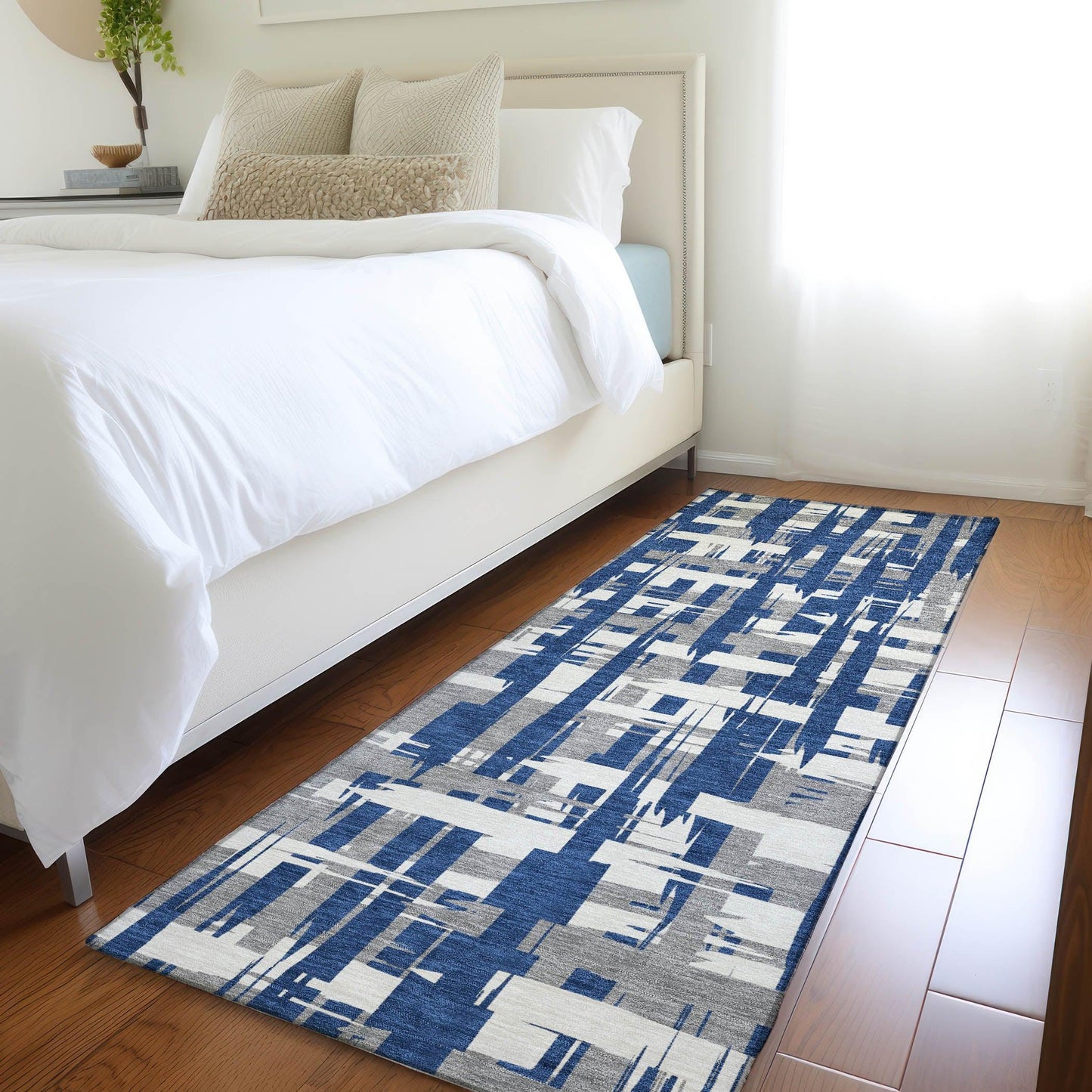 Taelaris Navy Washable Indoor-Outdoor Rug