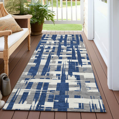 Taelaris Navy Washable Indoor-Outdoor Rug