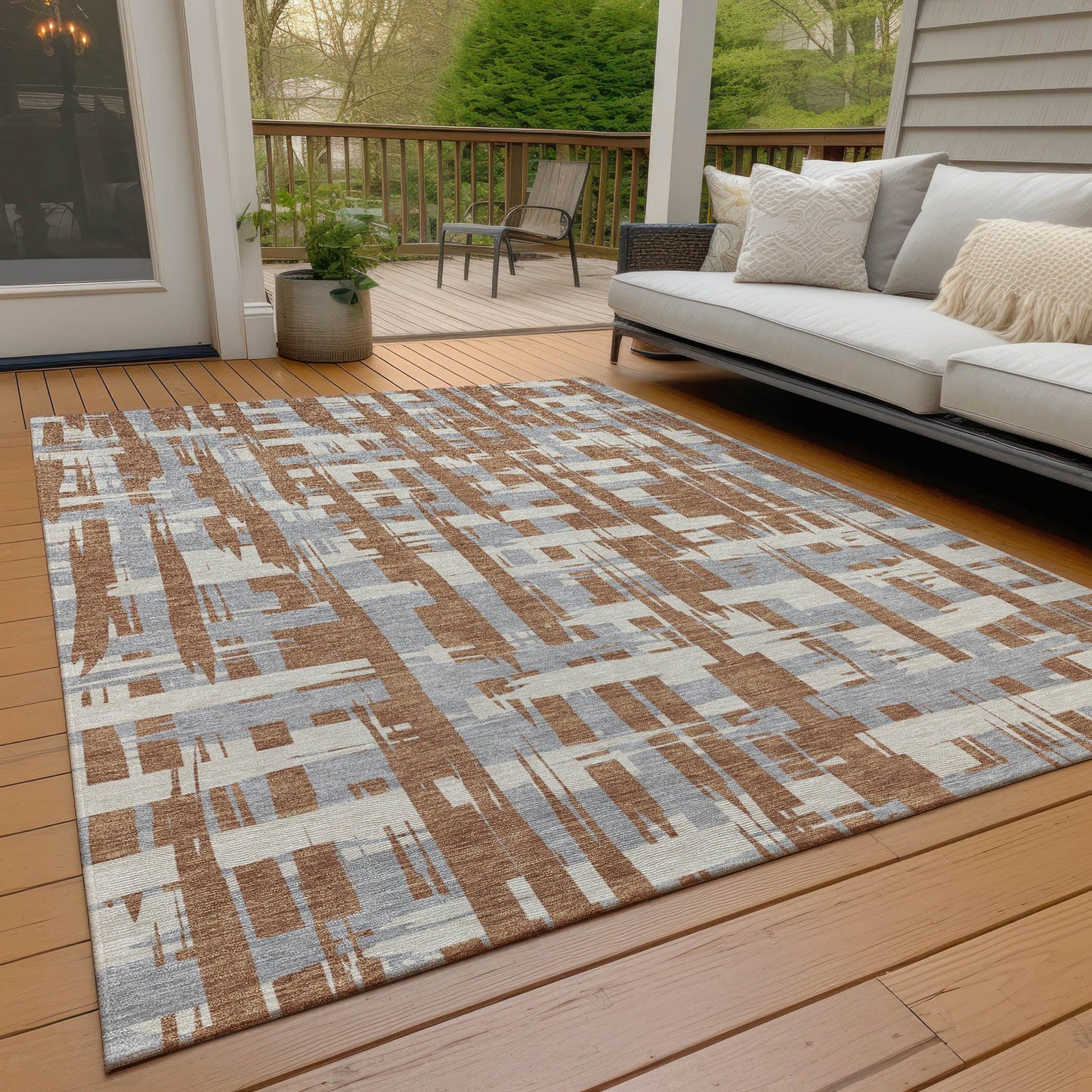 Taelaris Orange Washable Indoor-Outdoor Rug