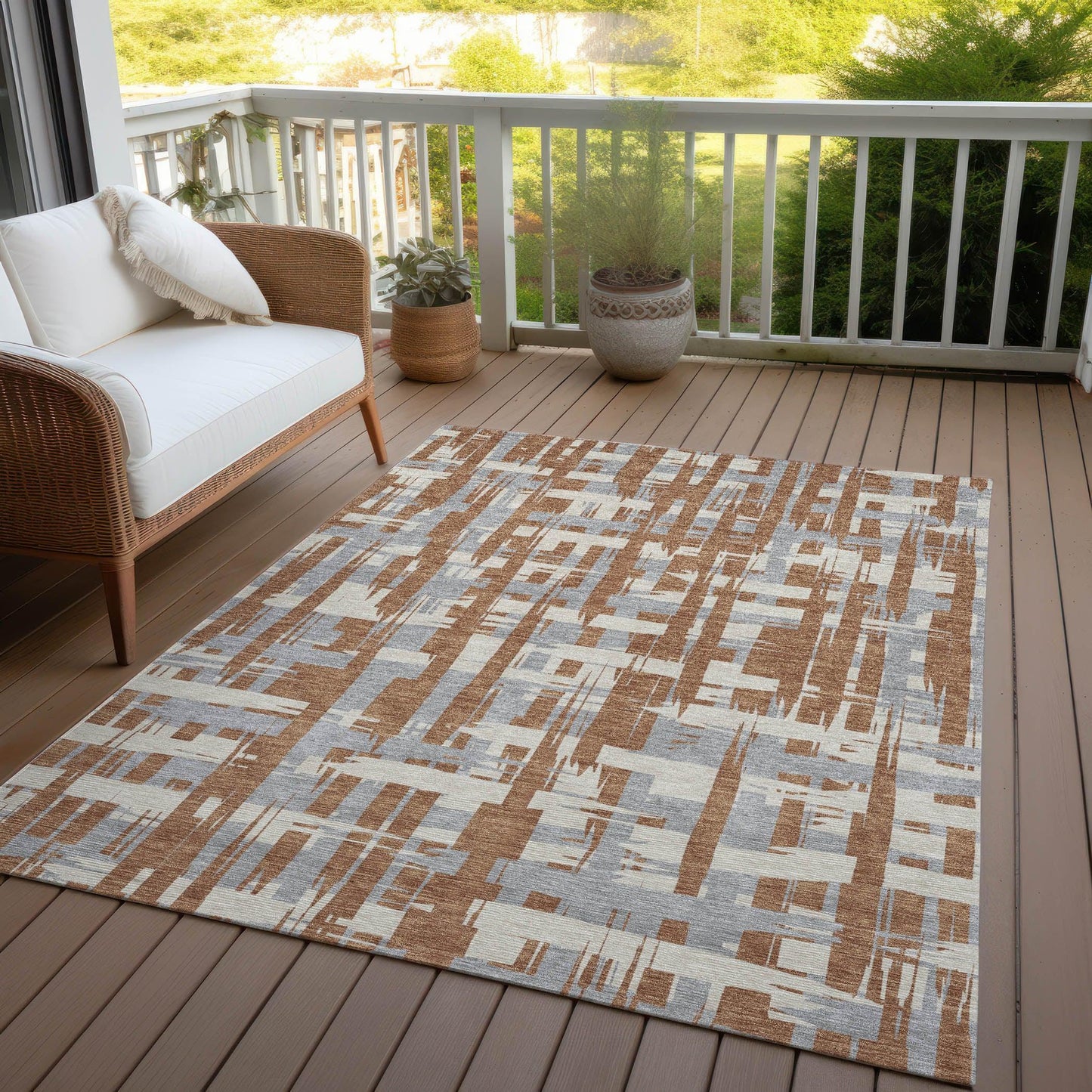 Taelaris Orange Washable Indoor-Outdoor Rug