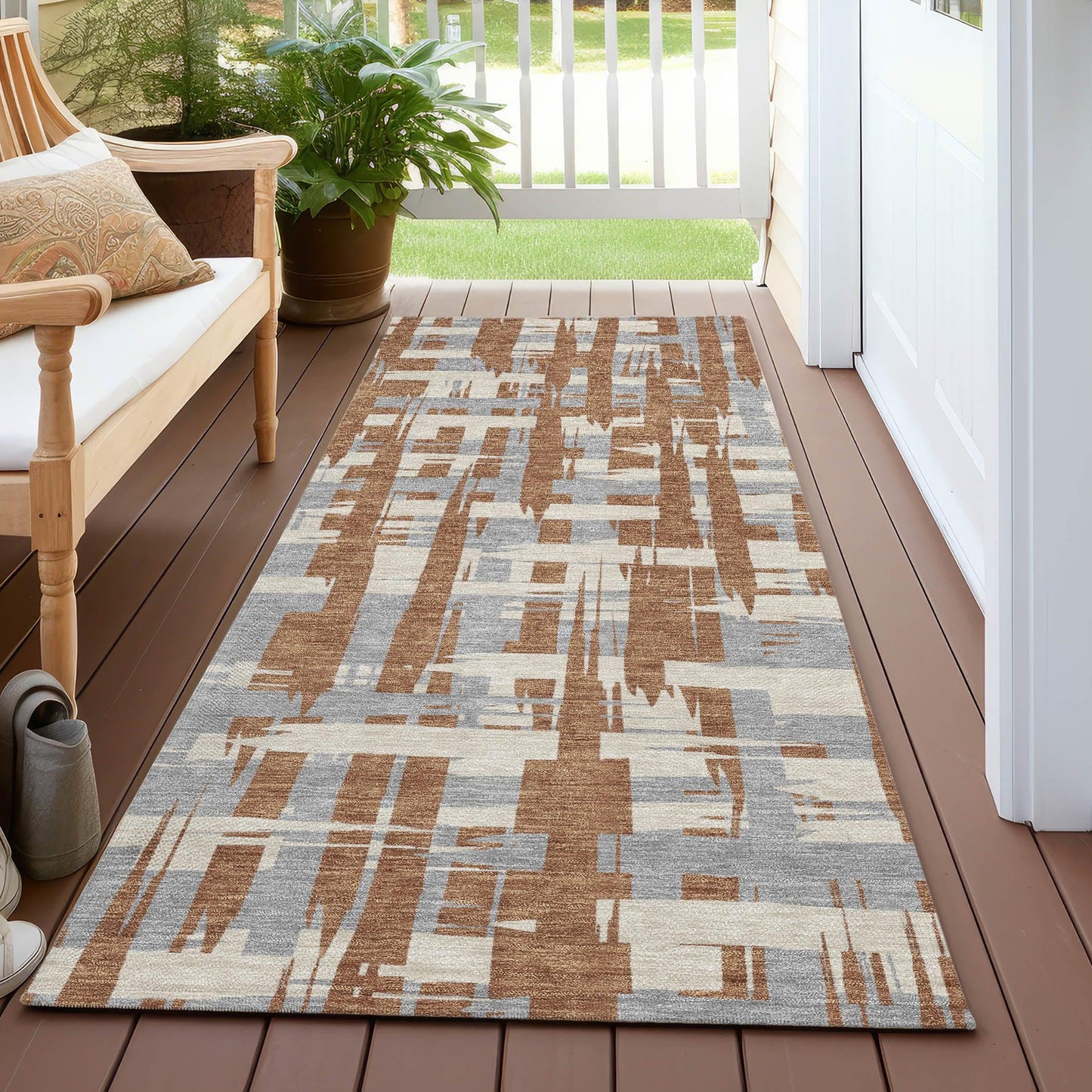 Taelaris Orange Washable Indoor-Outdoor Rug