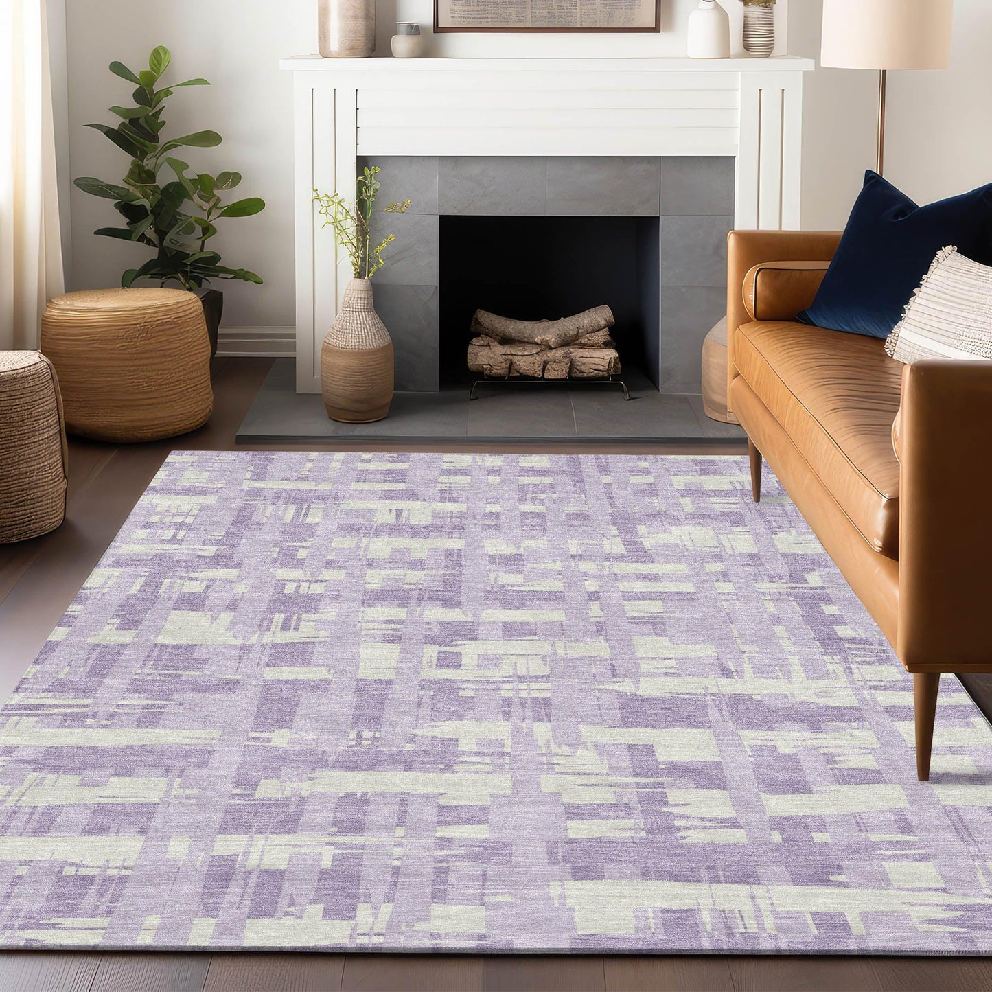 Taelaris Purple Washable Indoor-Outdoor Rug