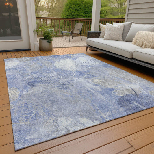 Taelas Blue Washable Indoor-Outdoor Rug