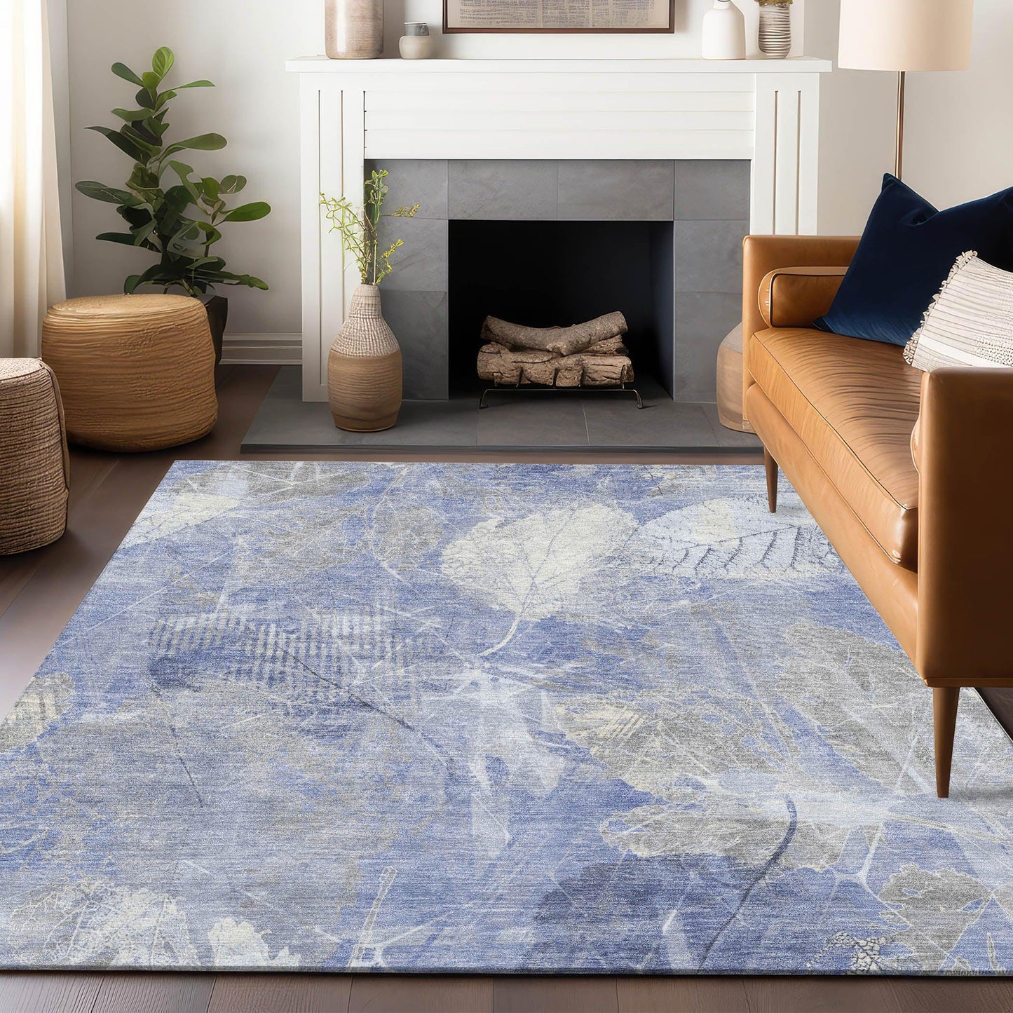 Taelas Blue Washable Indoor-Outdoor Rug