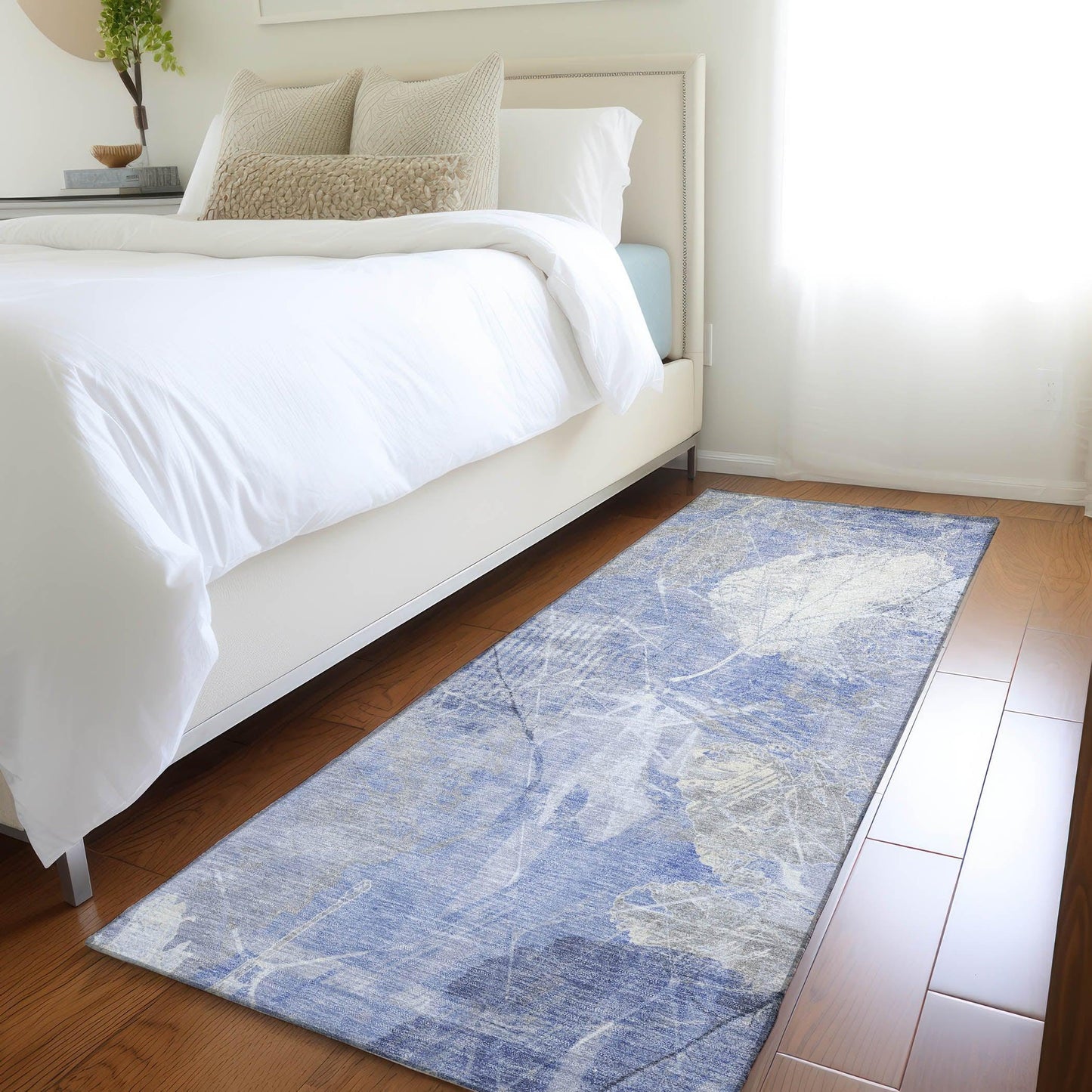 Taelas Blue Washable Indoor-Outdoor Rug