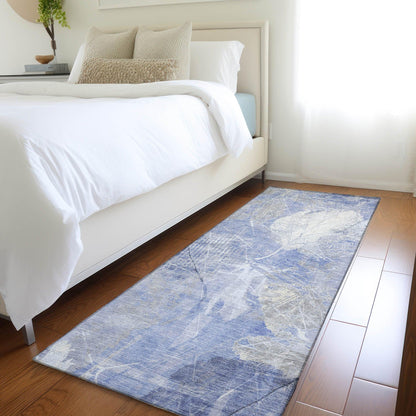 Taelas Blue Washable Indoor-Outdoor Rug