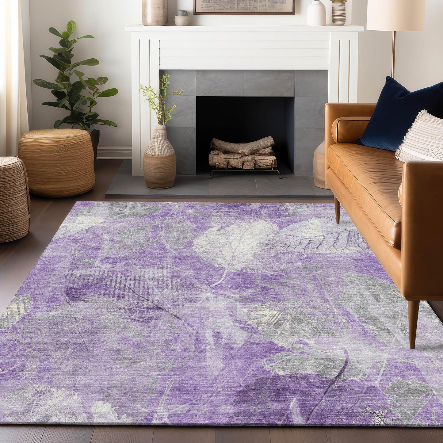 Taelas Purple Washable Indoor-Outdoor Rug