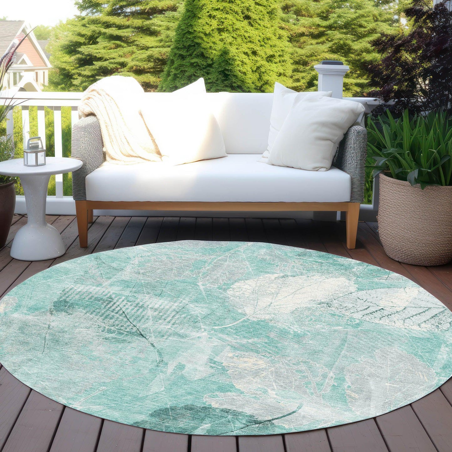 Taelas Teal Washable Indoor-Outdoor Rug