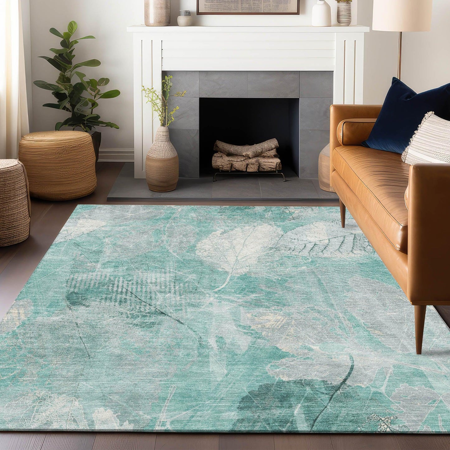 Taelas Teal Washable Indoor-Outdoor Rug