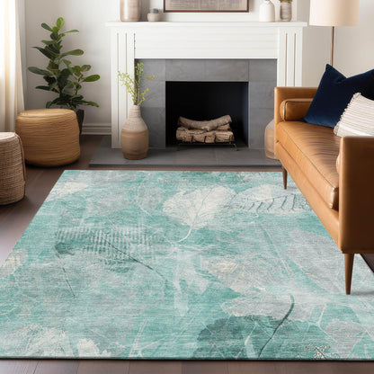 Taelas Teal Washable Indoor-Outdoor Rug