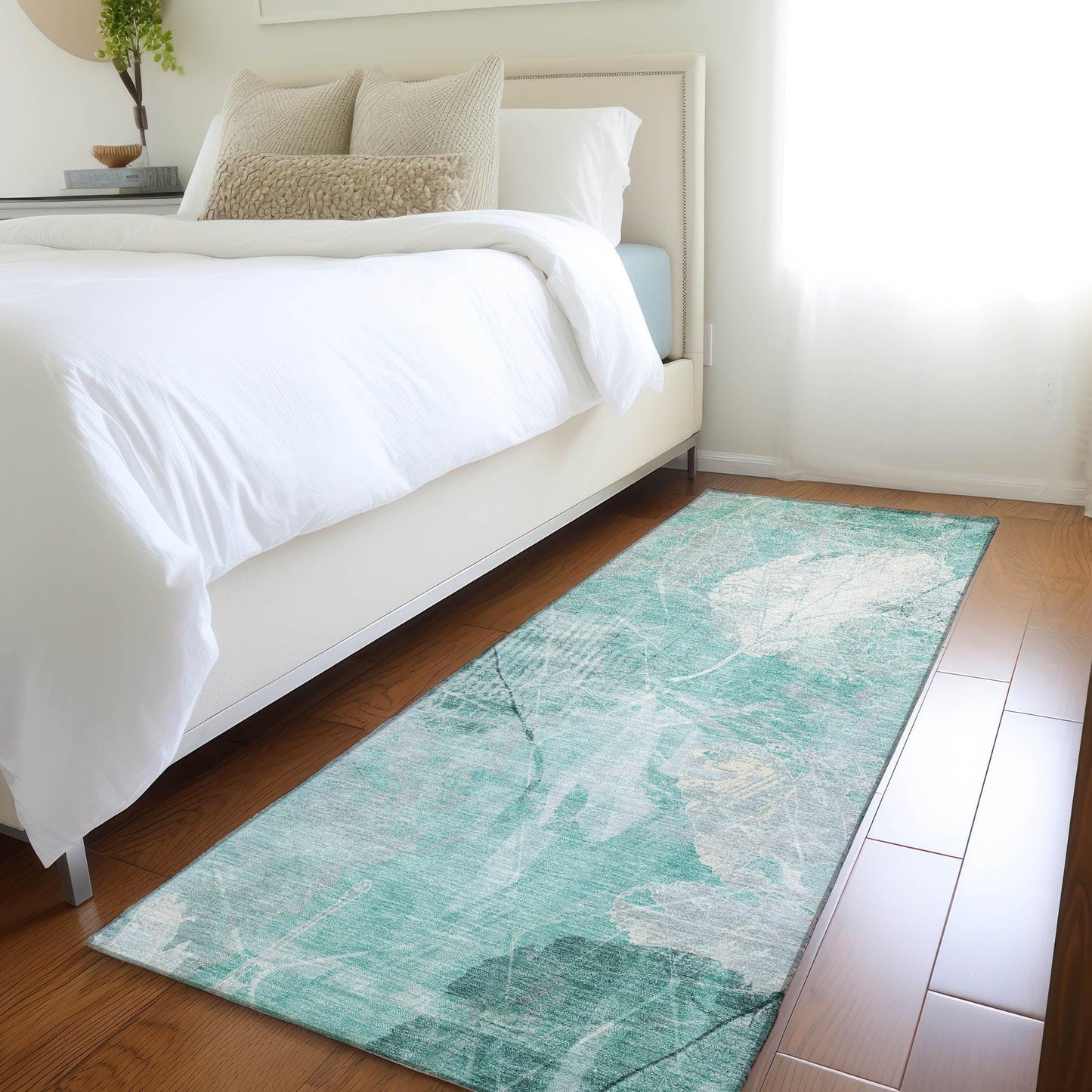 Taelas Teal Washable Indoor-Outdoor Rug