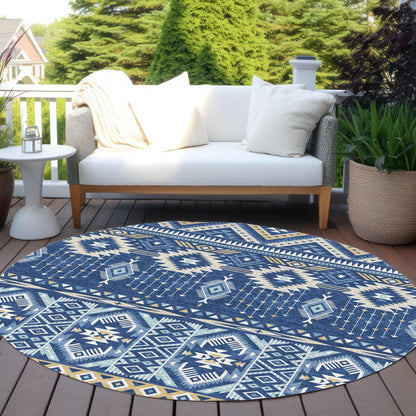 Taelien Blue Washable Indoor-Outdoor Rug