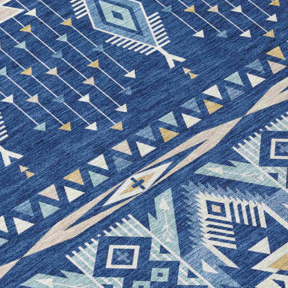 Taelien Blue Washable Indoor-Outdoor Rug