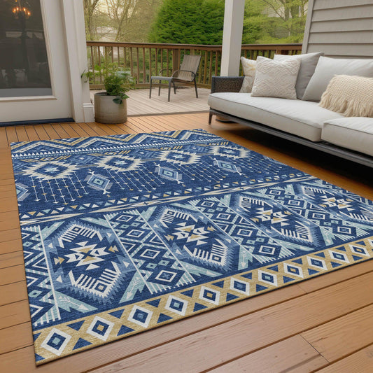 Taelien Blue Washable Indoor-Outdoor Rug