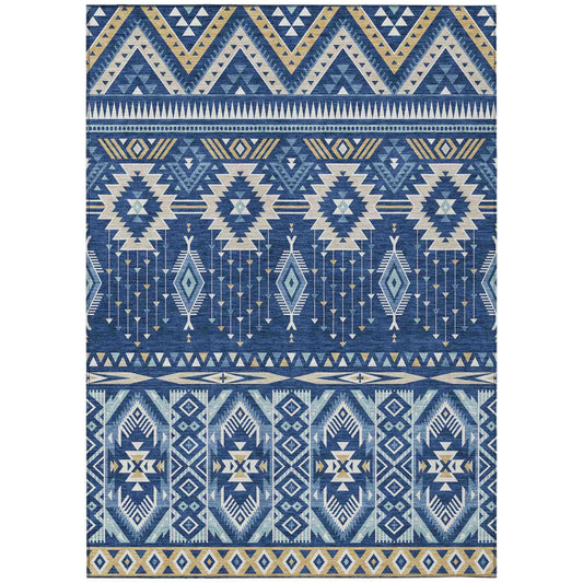 Taelien Blue Washable Indoor-Outdoor Rug