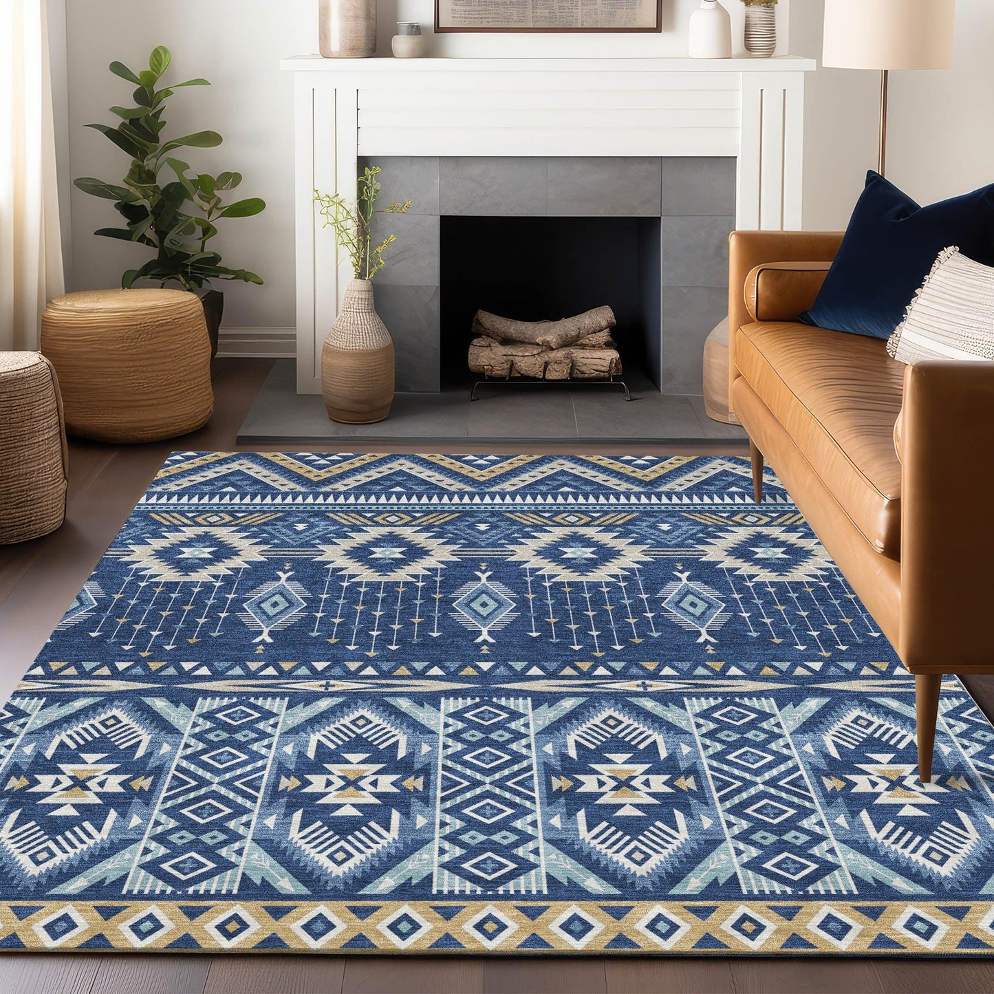 Taelien Blue Washable Indoor-Outdoor Rug