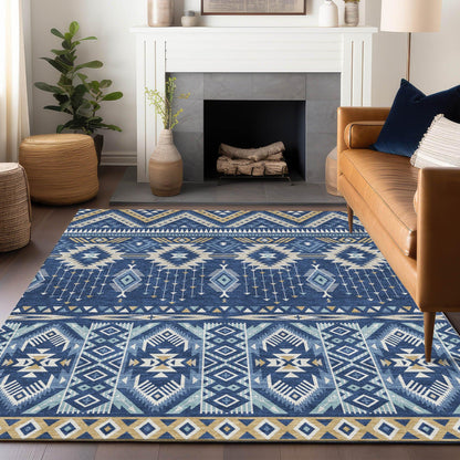 Taelien Blue Washable Indoor-Outdoor Rug