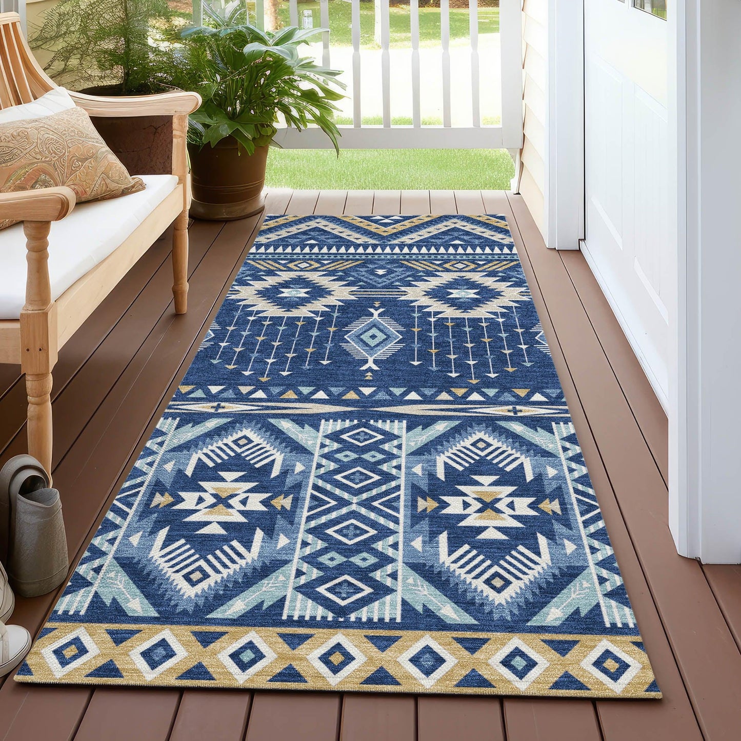 Taelien Blue Washable Indoor-Outdoor Rug