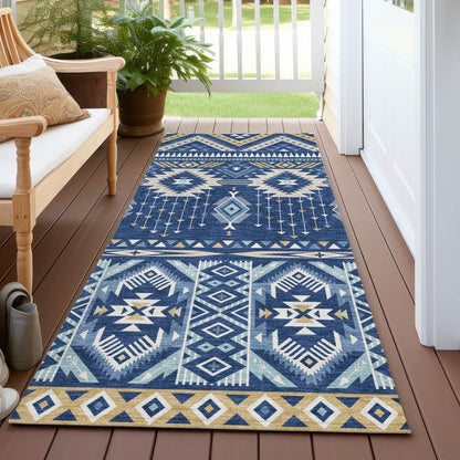 Taelien Blue Washable Indoor-Outdoor Rug