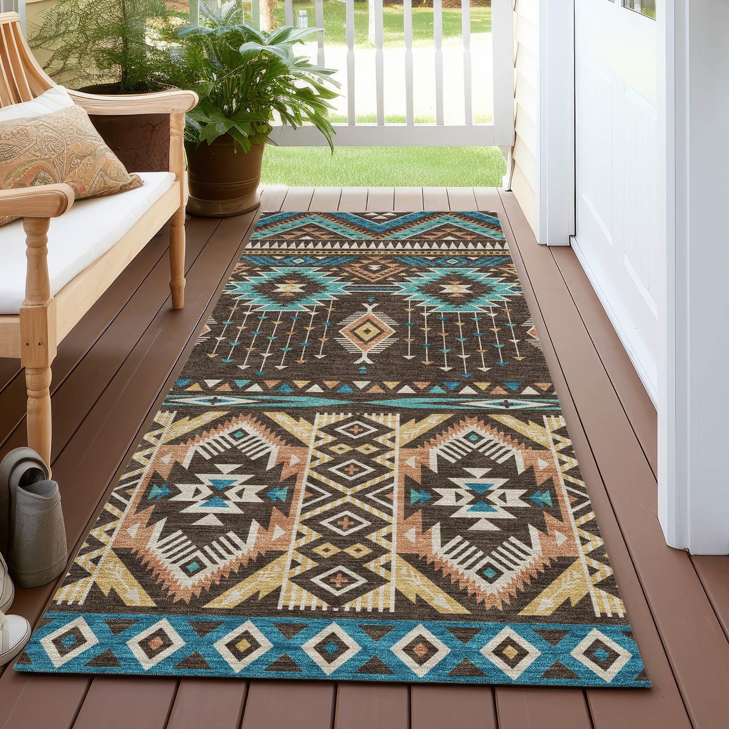 Taelien Brown Washable Indoor-Outdoor Rug