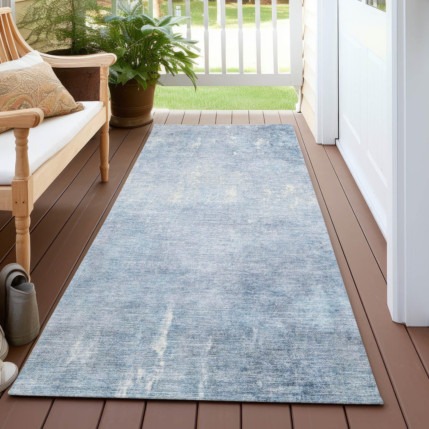 Taelion Blue Washable Indoor-Outdoor Rug