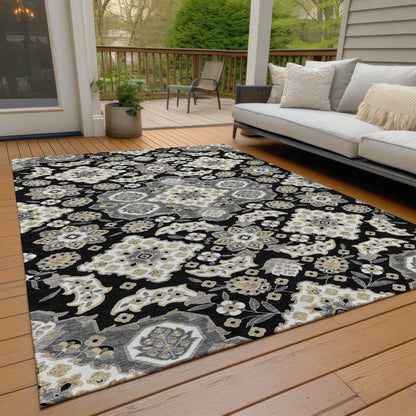 Taelira Black Washable Indoor-Outdoor Rug