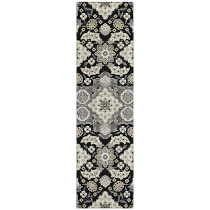 Taelira Black Washable Indoor-Outdoor Rug