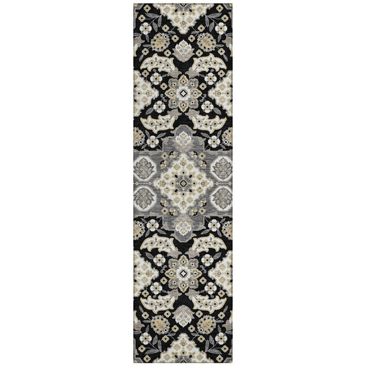 Taelira Black Washable Indoor-Outdoor Rug