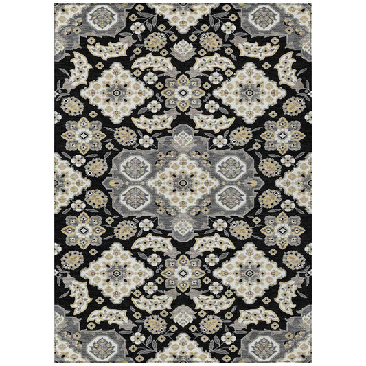 Taelira Black Washable Indoor-Outdoor Rug